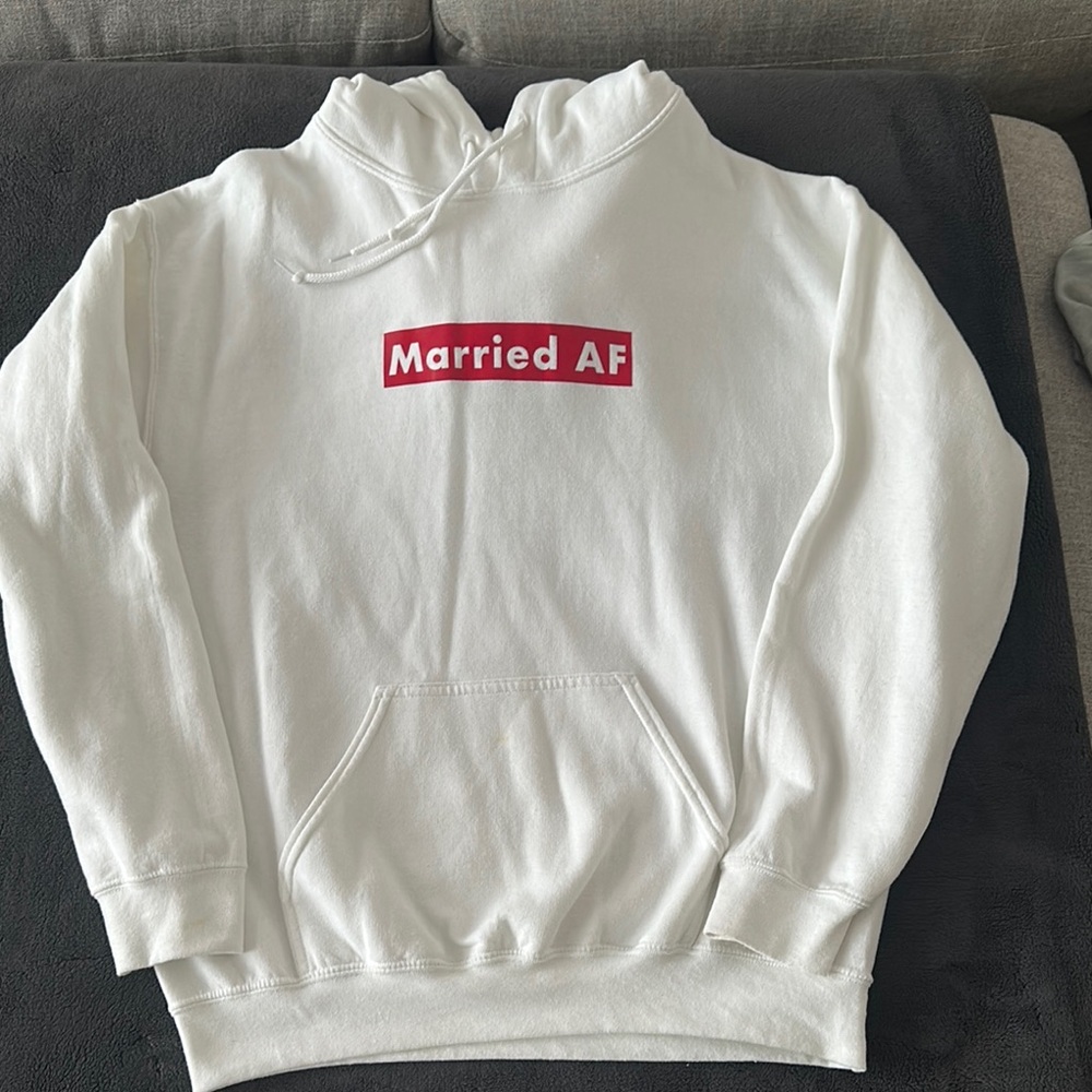 White Hoodie with Red 'Married AF' Print